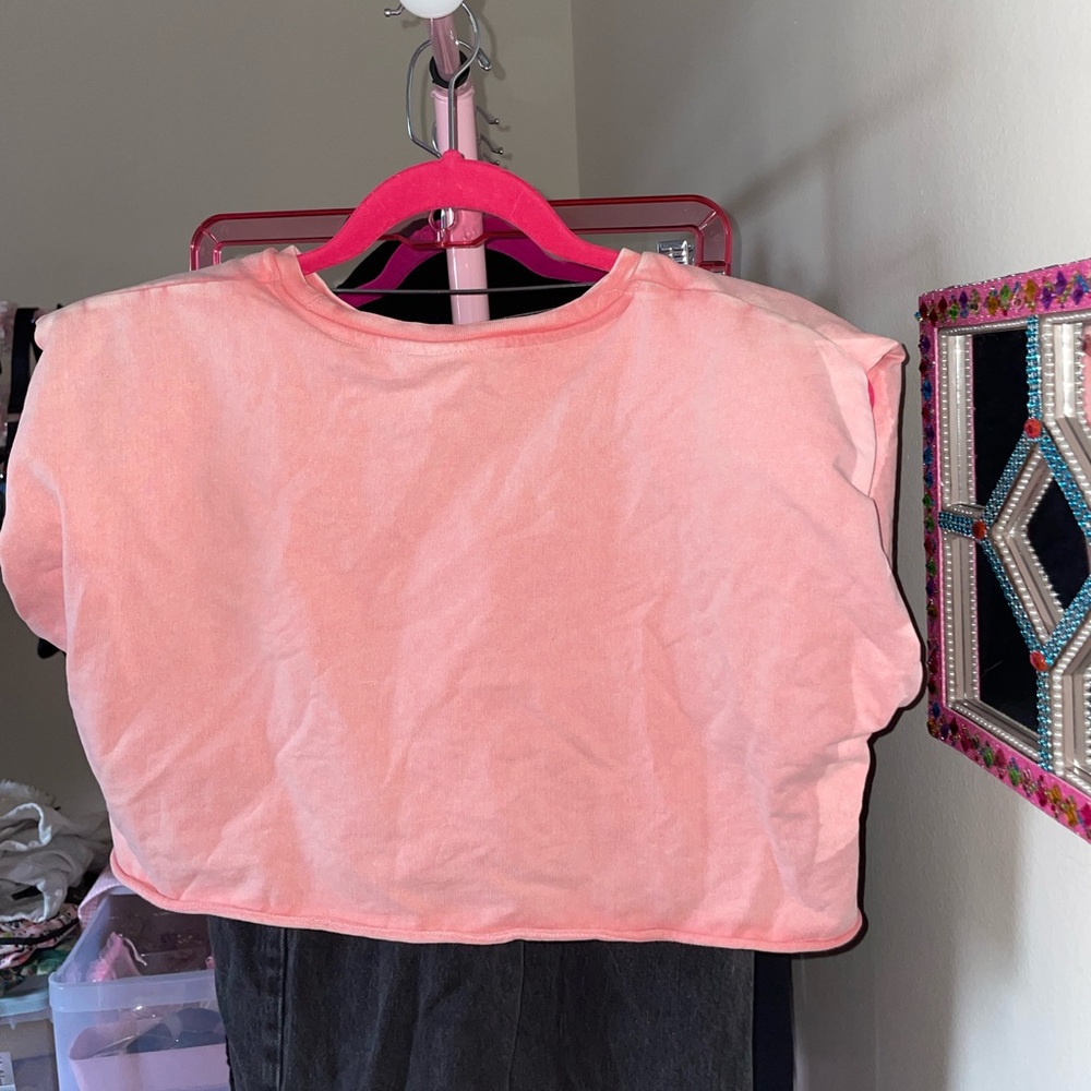 Chelsea Peers Pink Salmon Mineral Wash Crop Muscle Tee